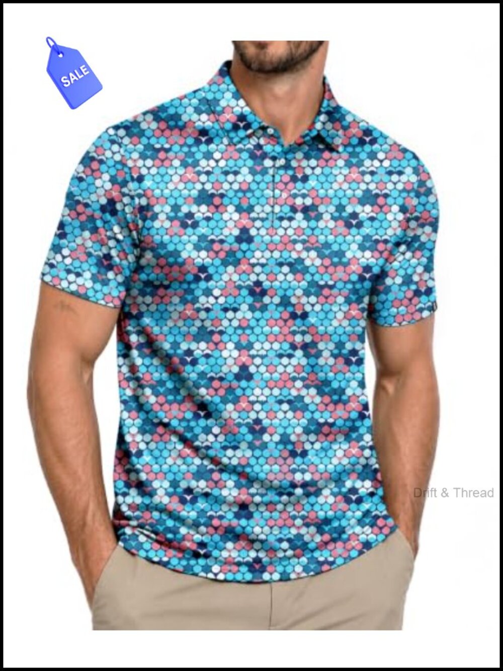 Men's Short Sleeve Print Polo Shirt Moisture Wicking Casual